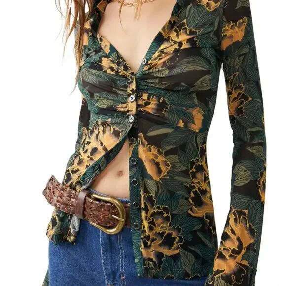 Free People Lucky Shirtee Floral Button Up Size Medium - Picture 1 of 9